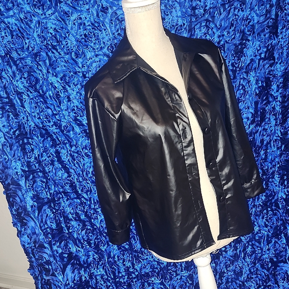 SHEIN Kids Shiny Black Leather Jacket
